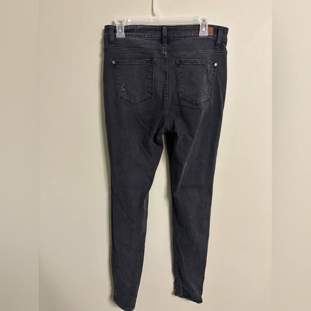 Judy Blue Jeans Womens 9/29 Skinny Fit Distressed Buffalo Plaid Dark Gray Wash - Picture 2 of 8